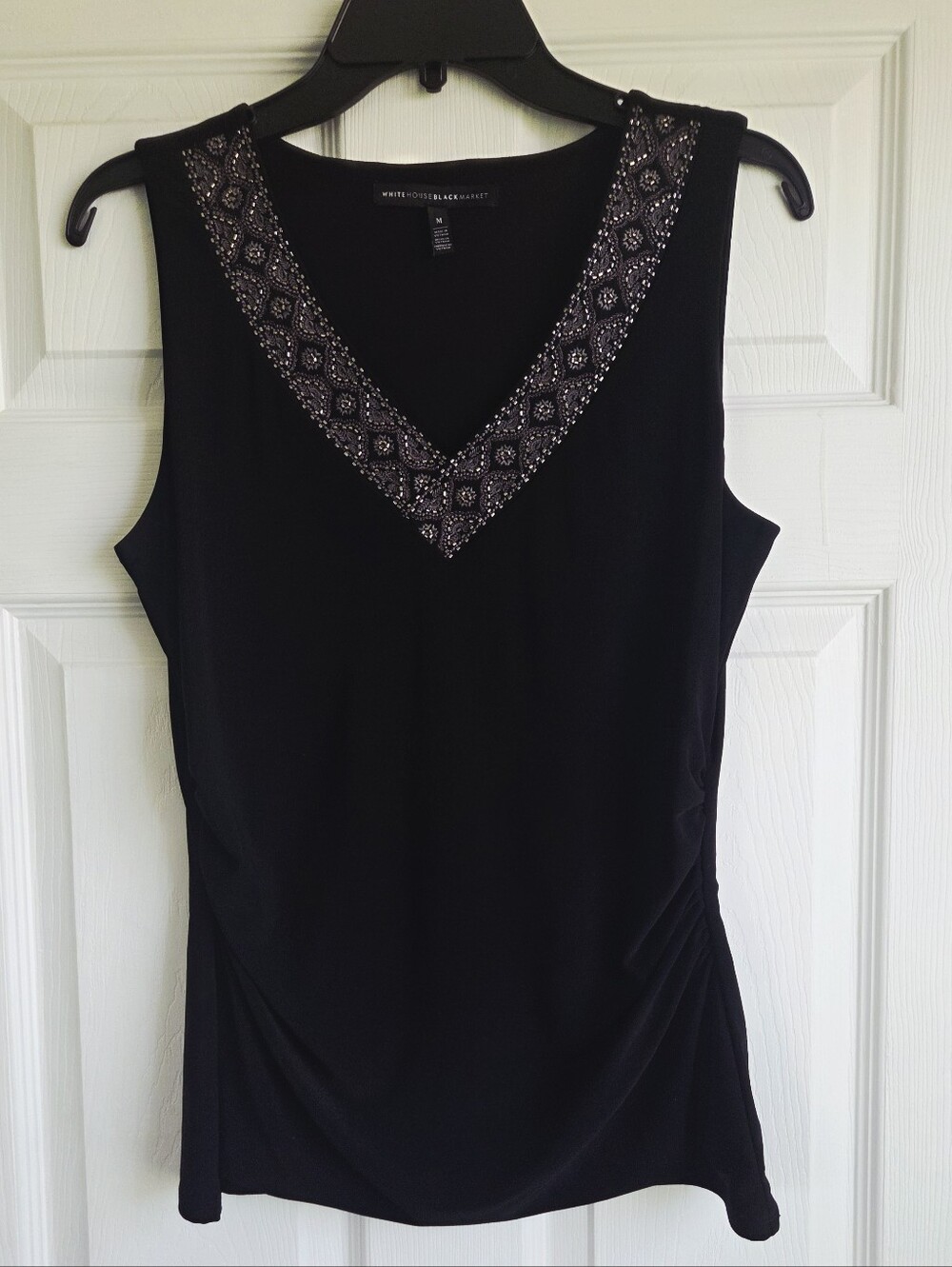 White House Black Market Black Embellished V-Neck Sleeveless Women's Top Size M